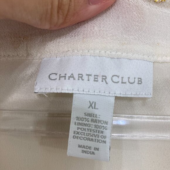 Charter Club size XL Cream Gold Paisley Tie Front Soft Comfy Feminine Blouse - Picture 4 of 9